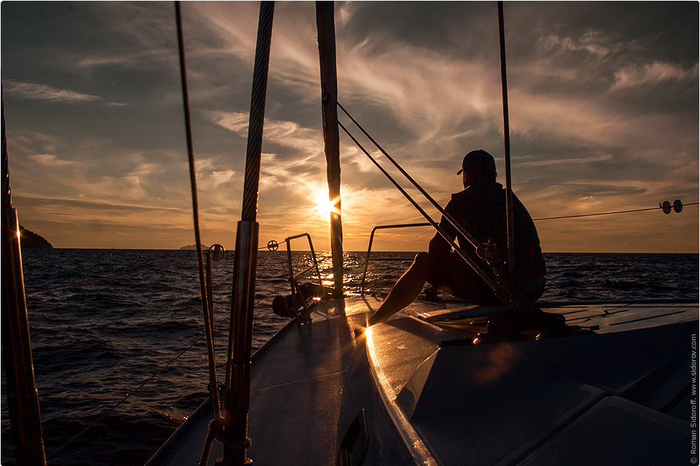 Croatia Yachting 2014. Sunset on the yacht in the Adreatic sea